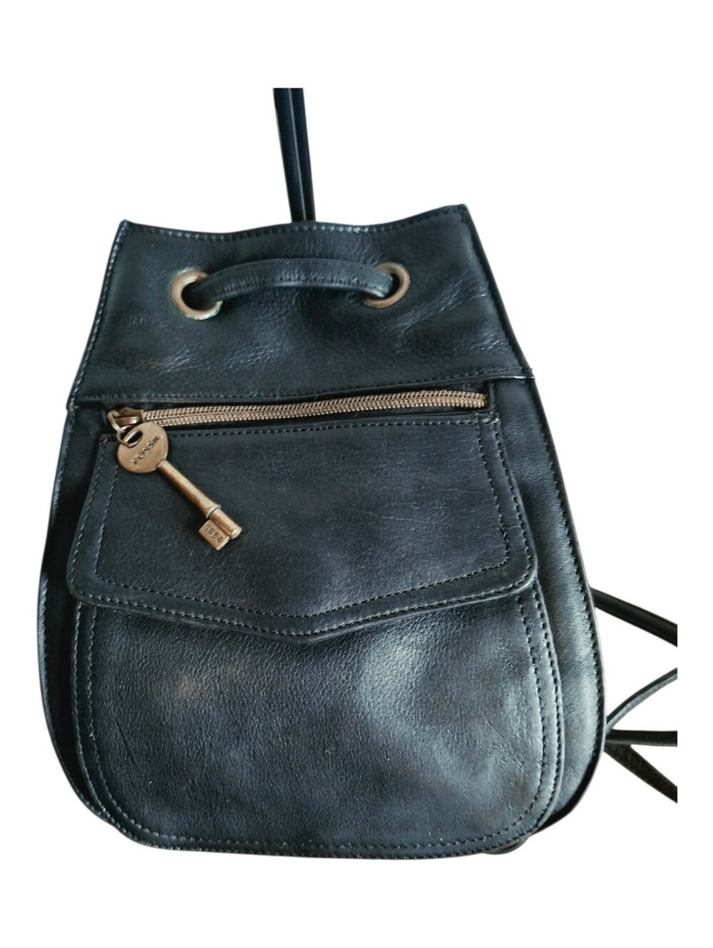 Fossil Black Leather Backpack Drawstring Bucket Bag